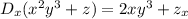 D_x(x^2y^3+z)=2xy^3+z_x