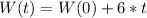 W(t) = W(0) + 6 * t