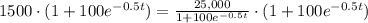 1500\cdot (1+100e^{-0.5t})=\frac{25,000}{1+100e^{-0.5t}}\cdot (1+100e^{-0.5t})