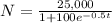 N=\frac{25,000}{1+100e^{-0.5t}}