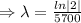 \Rightarrow \lambda= \frac{ln|2|}{5700}