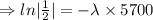 \Rightarrow ln| \frac12|={-\lambda \times 5700}