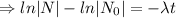 \Rightarrow ln |N|-ln|N_0|=-\lambda t