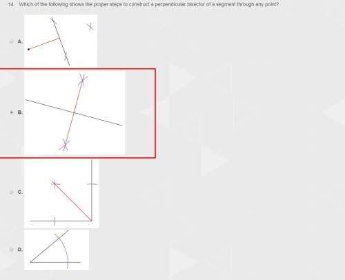 Which of the following shows the proper steps to construct a perpendicular bisector of a segment thr