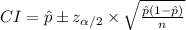 CI=\hat p \pm z_{\alpha/2}\times \sqrt{\frac{\hat p(1-\hat p)}{n}}