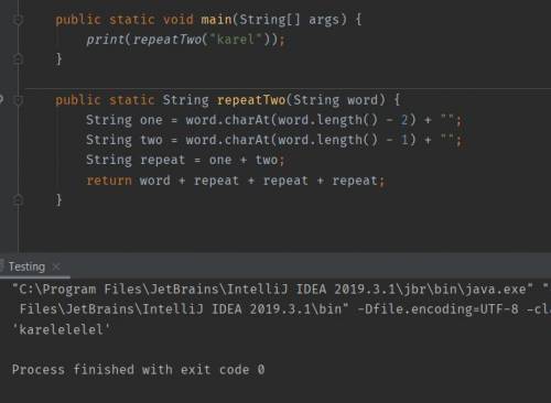 JAVA Write a method that takes the last two values of a String and adds those two values three more