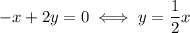 -x+2y=0 \iff y=\dfrac{1}{2}x