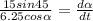 \frac{15sin45 }{6.25cos\alpha } =\frac{d\alpha }{dt}  }