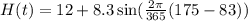 H(t) = 12 + 8.3\sin(\frac{2\pi}{365}(175 - 83))