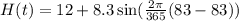 H(t) = 12 + 8.3\sin(\frac{2\pi}{365}(83 - 83))