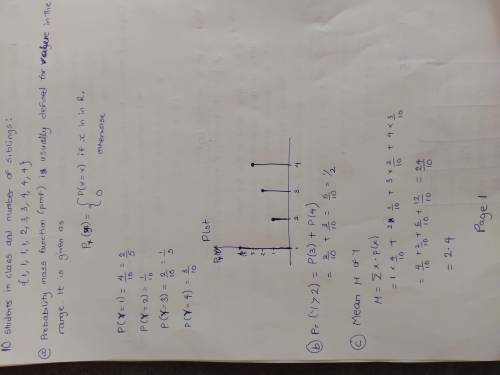 There are 10 students in class and the number of siblings in their families are given by {1,1,1,1,2,