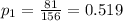 p_{1}=\frac{81}{156}=0.519
