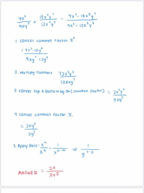 4x^2 /9xy^3 divided by 12x^5y^4 / 18x^5y2