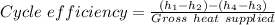 Cycle \ efficiency = \frac{(h_1-h_2)-(h_4-h_3)}{Gross\ heat \ supplied}