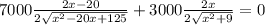 7000\frac{2x-20}{2\sqrt{x^2-20x+125} } +3000\frac{2x}{2\sqrt{x^2+9} } = 0