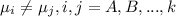 \mu_{i}\neq \mu_{j}, i,j=A,B,...,k