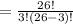 =\frac{26!}{3!(26-3)!}