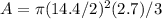 A=\pi (14.4/2)^{2} (2.7)/3