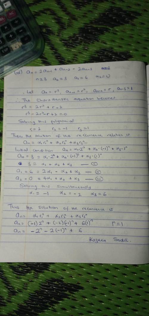 5. Solve these recurrence relations together with the initial conditions given: a) aann = 5aann−1 −