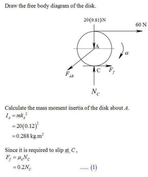 The 20-kg roll ofpaper has a radius of gyration kA = 120 mm about an axis passing through point A. I