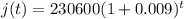 j(t)=230600(1+0.009)^t