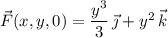 \vec F(x,y,0)=\dfrac{y^3}3\,\vec\jmath+y^2\,\vec k