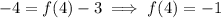 -4=f(4)-3\implies f(4)=-1