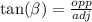 \tan( \beta )  =  \frac{opp}{adj}