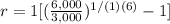 r=1[(\frac{6,000}{3,000})^{1/(1)(6)}-1]