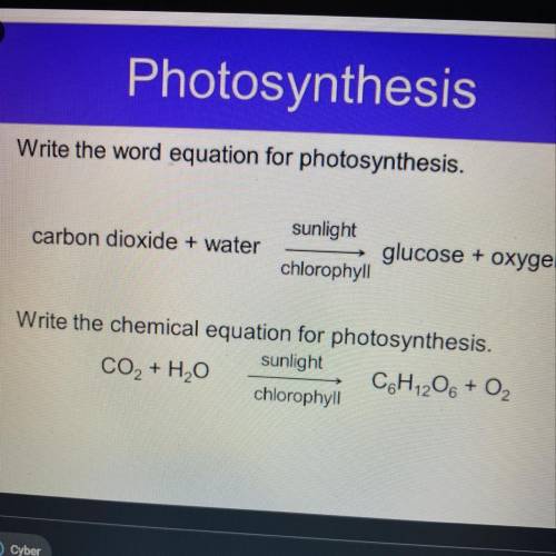 Which is the word equation for photosynthesis? carbon + hydrogen + oxygen glucose + water Oglucose +