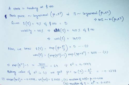 Problem 2.1. A stock is trading at $100. Assume that the stock price follows lognormal distribution.