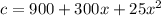 c=900+300x+25x^2