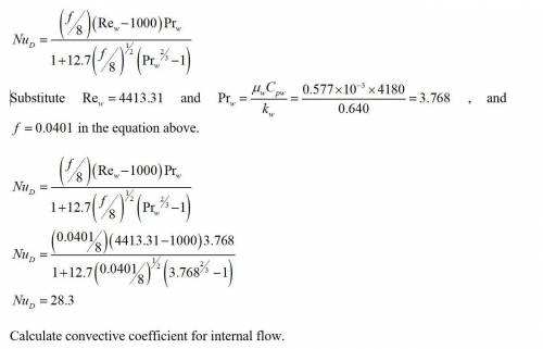 Water flows inside a smooth circular thin-walled tube of diameter D = 25 mm at a mass flow rate of 5