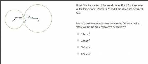 Point G is the center of the small circle. Point X is the center of the large circle. Points G, Y, a