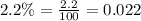 2.2\%=\frac{2.2}{100}=0.022
