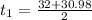 t_1 = \frac{32 + 30.98}{2}