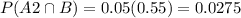 P(A2 \cap B) = 0.05(0.55) = 0.0275