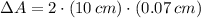 \Delta A = 2\cdot (10\,cm)\cdot (0.07\,cm)