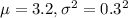 \mu=3.2,\sigma^{2} =0.3^{2}