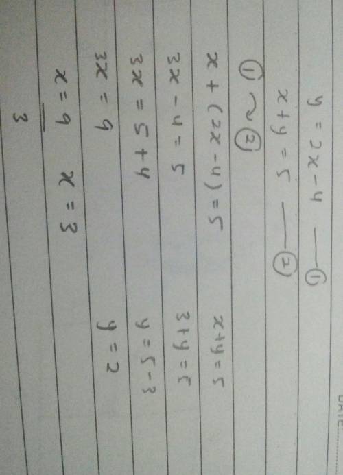 I need to solve y=2x-4 solve for y algebraically? That for y