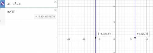 What are the solution(s) to the quadratic equation 40 - x2 = 0? A. x = +2,10 B. x = +4/10 C. x = +2/