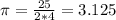 \pi = \frac{25}{2*4}= 3.125