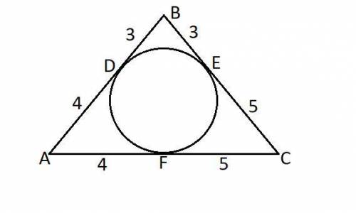 В треугольник вписана окружность так что три из шести получившихся отрезков касательных равны 3 см 4