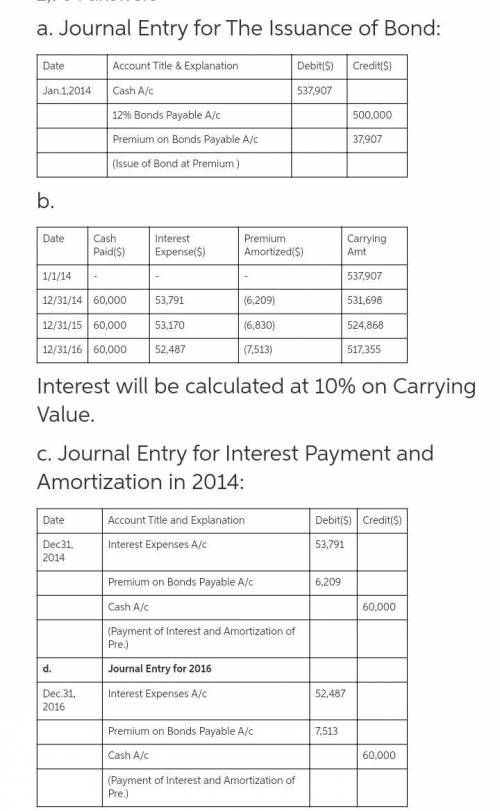 On January 1, 2014, Aumont Company sold 12% bonds having a maturity value of $500,000 for $537,907,