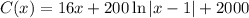 C(x)=16x+200\ln \left|x-1\right|+2000