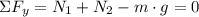 \Sigma F_{y} = N_{1} + N_{2} - m\cdot g = 0