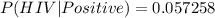 P(HIV|Positive)=0.057258