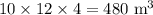 10\times 12 \times 4 = 480\text{ m}^3