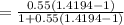 = \frac{0.55(1.4194-1)}{1+0.55(1.4194-1)}