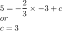 5 = -\dfrac{2}{3}\times -3 + c\\or\\c = 3